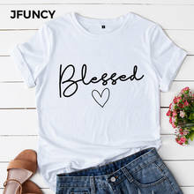 JFUNCY-camisetas de algodón para Mujer, bendecidas remera con estampado de letras, ropa informal holgada de talla grande para Mujer, camisetas Harajuku para Mujer 2024 - compra barato