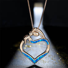Luxury Female White Blue Opal Chain Necklace Rose Gold Silver Color Pendant Necklace Cute Love Heart Wedding Necklaces For Women 2024 - buy cheap