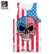 OGKB Tank Tops Men Funny Cool 3D Print American Flag Skull shirts Harajuku Sleeveless Vest Plus Size Casual Streetwear Unisex 2024 - buy cheap