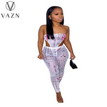 VAZN-Conjunto de dos conjuntos para mujer europea y americana, ropa Sexy con estampado de letras, sin tirantes, para una generación, verano 2021 2024 - compra barato