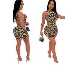 Mini vestido leopard de leopardo, vestido sem mangas curto com costas abertas, roupa de verão para festa noturna e clube 2024 - compre barato