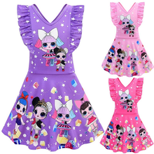 3~10 Years Old Lol Surprise Doll Cartoon Pattern Children's V-neck Dress Girls Sleeveless Dress Middle and Girl Boutique Outfits 2024 - buy cheap