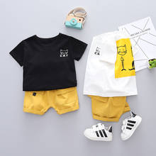 Ropa fresca para bebés, niños y niñas, trajes para niños pequeños, camiseta de gato de dibujos animados + pantalones cortos de Bolsillo grande, conjuntos de ropa para niños pequeños 2024 - compra barato