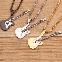 60cm Chain Stainless Steel Gold Black Silver Color Guitar Pendant Necklace Jewelry Gift For Men Hip Hop Rock Music Enthusiast 2024 - buy cheap