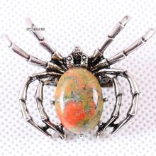 40x33MM Spider Brooch Natural Stone Unakite Epidote Bead Pendant For Men Women Jewelry Gift 1Pcs K707 2024 - buy cheap