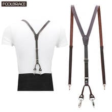 4 Clips Hook 2nd Level Genuine Leather Men's  Suspenders 1.5cm Width Skinny Women's Pants With Adjustable Suspender 2024 - buy cheap