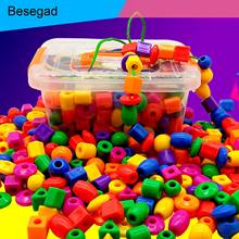 Besegad 1 Set Colorful Wooden String Lacing Bead with 3 Laces for Children Jewelry Making Creative DIY Beads Toy Educational Toy 2024 - buy cheap