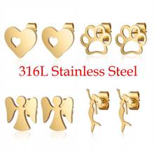 100% 316L Stainless Steel  Pet Dog Paw Heart Mermaid Stud Earring for Women Wholesale Party Jewelry Ear Studs Never Tarnish 2024 - buy cheap