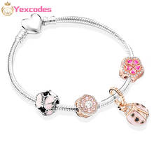 Pan Bracelet Spring Series DIY Peach blossom and ladybu Charm Bracelet for Women girl Gift Rose Gold Fine Bracelets 2024 - buy cheap