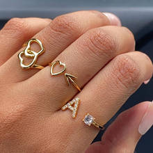 Кольцо женское регулируемое с буквами циркония, золотое, винтажное, A-Z 2024 - купить недорого