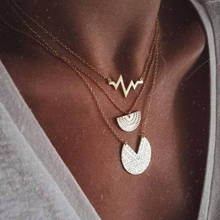 Богемное многослойное круглое геометрическое Золотое длинное ожерелье с сердцебиением для женщин, модное ожерелье с подвеской на цепочке, ювелирные изделия для вечеринок, подарки 2024 - купить недорого
