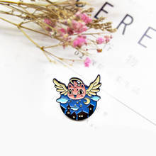 Flying Angel Cat Enamel Brooch Nocturnal animals Angel wings Cat's head Lapel Pin Moon House clouds Cartoon animals Badge 2024 - buy cheap