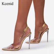 Kcenid sapato de salto transparente feminino, sexy, corrente de bico fino, sapato de salto alto stiletto, sapato de casamento 2024 - compre barato