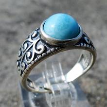 Popular Handcraft 925 Sterling Silver Antique Jewelry Blue Color Ring Natural Stone Larimar Rings Silver Antique Ring 2024 - buy cheap