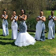 Vestidos blancos de dama de honor para mujer, vestido de dama de honor africano con Apliques de encaje de satén elástico 2021 de sirena, de talla grande para boda 2024 - compra barato