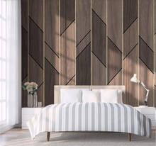 Mural de papel de parede personalizado 3d-linhas de placa de madeira geométricas minimalistas abstratas criativas estilo industrial fundo de parede 2024 - compre barato
