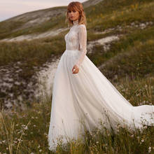 Long Sleeve Wedding Dress Bohemian  2021High Neck A-Line Lace Appliques Chiffon Boho Bridal Gown Charming  Vestidos De Noiva 2024 - buy cheap
