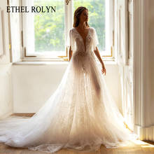 ETHEL ROLYN A-Line Wedding Dress 2022 Delicate Beading Flowers V-Neck Bride Backless Lace Appliques Sparkling Tulle Bridal Gown 2024 - buy cheap