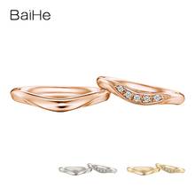 Baihe anel de diamante sólido 18k ouro branco 0.1ct h/si, redondo, joias finas para mulheres e homens, aliança de casamento, anel de casamento da moda 2024 - compre barato