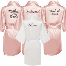 new bride bridesmaid robe with white black letters mother sister of the bride wedding gift bathrobe kimono satin robes 2024 - buy cheap