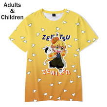Camiseta de moda 3D Comic Demon Slayer para niños, camisetas de Hip-Hop para hombres y mujeres, camisetas 3D Kimetsu no Yaiba, camisetas informales para niños y niñas, camiseta amarilla 2024 - compra barato