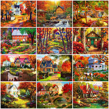 HUACAN Diamond Painting House Full Square Diamond Embroidery Landscape Picture Of Rhinestone Cross Stitch Autumn Decoration 2024 - buy cheap