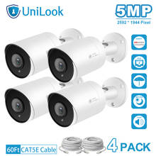 Unillook 5mp bala câmera ip 4 pces onvif poe embutido microfone slot para cartão sd ir 30m câmera de segurança ao ar livre ip 66 h. 265 2024 - compre barato