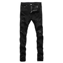 American Streetwear Black Punk Trousers Fashion Men Jeans Elastic Slim Fit Ripped Jeans Men Patches Designer Hip Hop Punk Pants 2024 - buy cheap