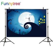 Funnytree photographic background Halloween night moon castle Cartoon child light spider photo backdrops photophone photocall 2024 - buy cheap