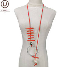 Ukebay-novo colar com pingente de pérola, design gótico artesanal, colar statement, acessórios para roupas femininas, correntes de suéter 2024 - compre barato