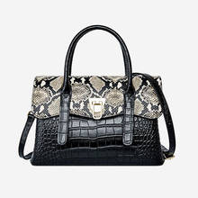 Women Genuine Leather Bag Real Cowhide Leather Snake pattern stitching bags 2021 women's brand Fashion Handbag Luxury Designer 2024 - buy cheap