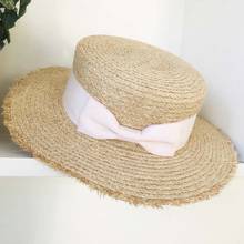 Fashion Breathable Wide Brim Raffia Straw Hat Flat Boater Beach Sun Hat Ribbon Bow Women Lady Summer Hat Dropshipping Wholesale 2024 - buy cheap