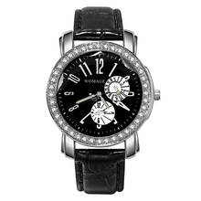 Womage-relojes informales de cristal para mujer, pulsera de cuarzo con correa de cuero, color negro 2024 - compra barato