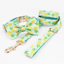 pineapple dog collar and leash set with bow tie ,metal buckle,free engrave name ,telphone number 2024 - buy cheap