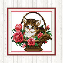 Joy Sunday Cat Counted Cross Stitch Fabric Sets for Embroidery Cross Stitch DMC DIY 14CT 11CT Printed Canvas for Needlework Aida 2024 - buy cheap