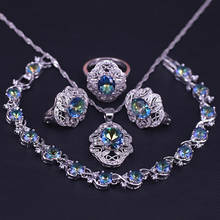silver color jewelry set for women rainbow zircon costume bridal jewelry set hoop earrings ring necklace bracelet 2024 - buy cheap