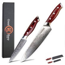 Damascus Knife Set 2Pcs Damascus Japanese Steel VG10 Chef Utility Knives Cooking Kitchen Chef Knives with Gift Box GRANDSHARP 2024 - buy cheap