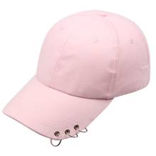 Women Men Korean Harajuku Cotton Baseball Cap with 3 Metal Rings Hip Hop Street Solid Color Adjustable Snapback Dad Hat 2024 - buy cheap