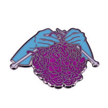 Hand Knitting brain enamel Pin knit obsession brooch badge 2024 - buy cheap