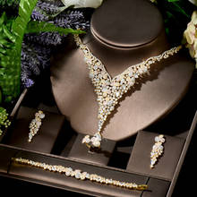 HIBRIDE сверкающий CZ 3 позолоченный Большой кулон ожерелье эксклюзивный нигерийский ювелирный набор женский подарок на помолвку N-1503 2024 - купить недорого
