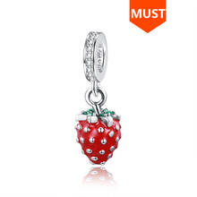 Pulsera de plata de ley 925 para mujer, con esmalte rojo, hecha de fresa y fruta, para hacer pulseras europeas auténticas, regalos 2024 - compra barato