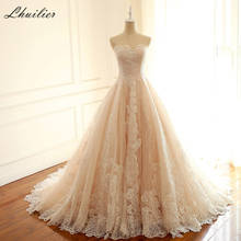 Lhuilier A-line Strapless Lace Wedding Dresses Sleeveless Floor Length Elegant Lace Up Court Train Bridal Dress 2024 - buy cheap