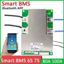 Bms 7s 6s 24v 100a 80a 18650 placa de proteção da bateria de lítio inteligente w equilíbrio li-ion lipo bluetooth app monitor de controle de exibição 2024 - compre barato