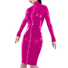 17 Colors Full Zipper Front Knee Length Dress Women Glitter Clubwear Novelty Long Sleeve Dress Sexy Turtleneck Bodycon Vestido 2024 - buy cheap