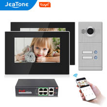 Jeatone-videoportero WiFi de 7 pulgadas para 2 apartamentos, sistema de Control de acceso, desbloqueo remoto por aplicación inteligente Tuya, llamada y Monitor 2024 - compra barato