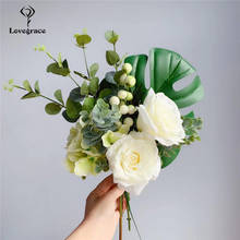 Lovegrace Artificial Silk Rose Flower Wedding Bouquet Bride Holding Bouquets Hydrangea Eucalyptus Monstera Leaf Wedding Bouquet 2024 - buy cheap