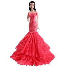 Fashion Red Fishtail Off-Shoulder Clothes for Barbie Doll Accessory Wedding Dress Party Gown Princess Mermaid Vestidoes 1/6 Toys 2024 - buy cheap