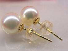 Pendientes de perlas redondas japonesas AKoya de 18k, joyería noble, un par de pendientes de tuerca de 8-9mm 2024 - compra barato