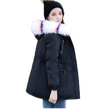 Chaqueta con capucha para mujer, abrigo grueso con cuello de piel sintética, acolchado, de algodón, cálido, de talla grande, para invierno 2024 - compra barato