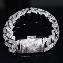 Iced out-pulsera de cadena cubana para hombre, brazalete con gran cierre, empedrado, 19mm de ancho, hip hop, joyería al por mayor 2024 - compra barato